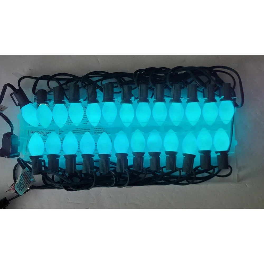 Enchanted Forest 25 C7 Ceramic Blue Light Set Indoor/Outdoor 25ft Green Wire